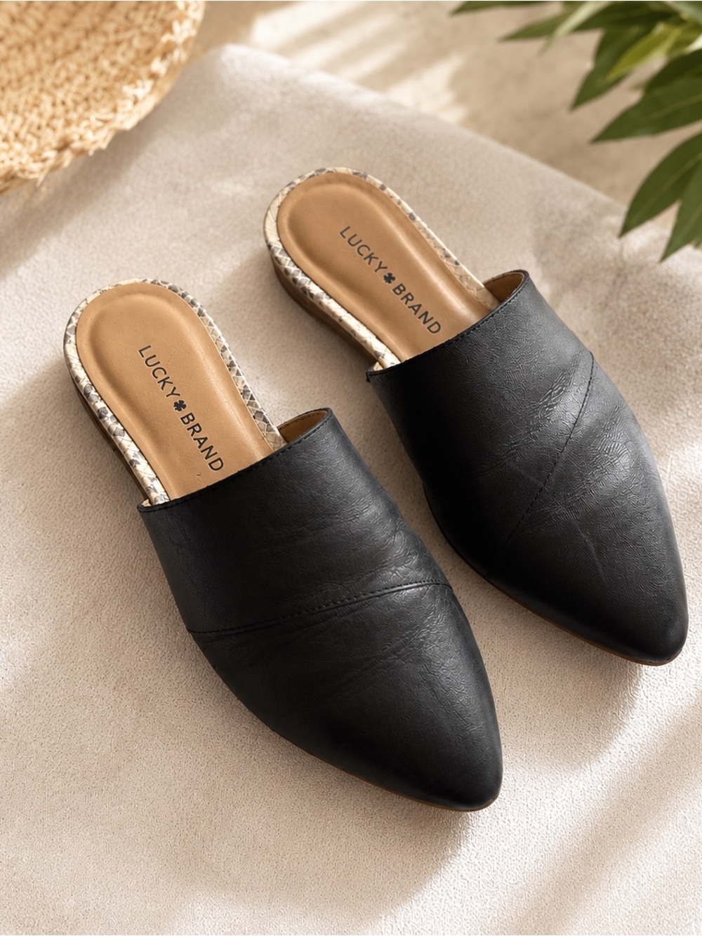 Lucky Brand Black Pointed Slip-On Mules